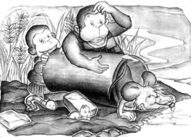 放倒的圆柱体儿童创意素描画法