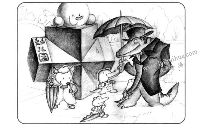 两个长方体组合儿童创意素描画法步骤03