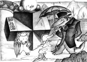 两个长方体组合儿童创意素描画法