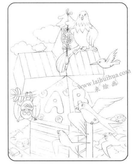 长方体与棱柱的组合体儿童创意素描画法步骤02