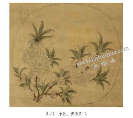 工笔画《碧桃图》临摹示范步骤：上底色