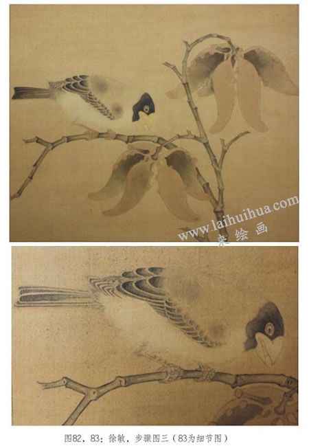 工笔画《梧桐蜡嘴图》临摹步骤：深入刻画