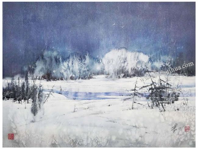 水彩画滴水技法范画