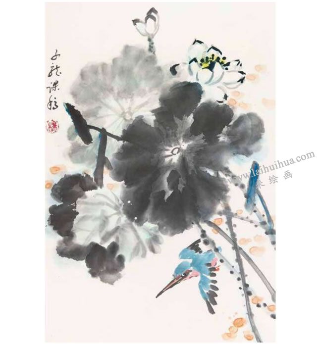 荷花翠鸟图之二