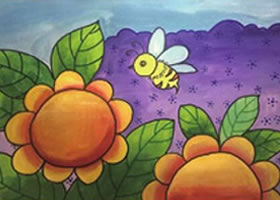 小蜜蜂采花粉水粉画法