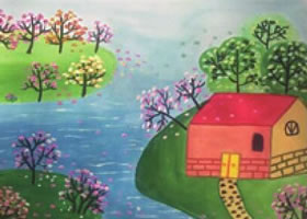 春暖花开儿童水粉画法