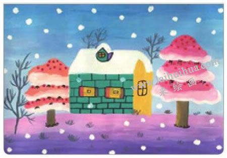 冬日雪景水粉画法步骤05