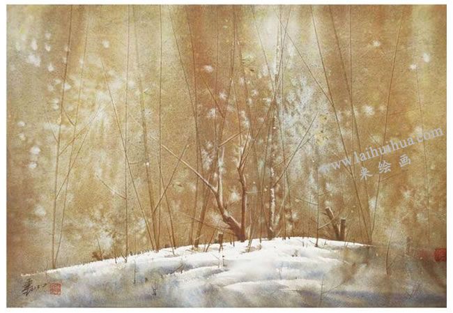 水彩画湿画深色线条技法范画