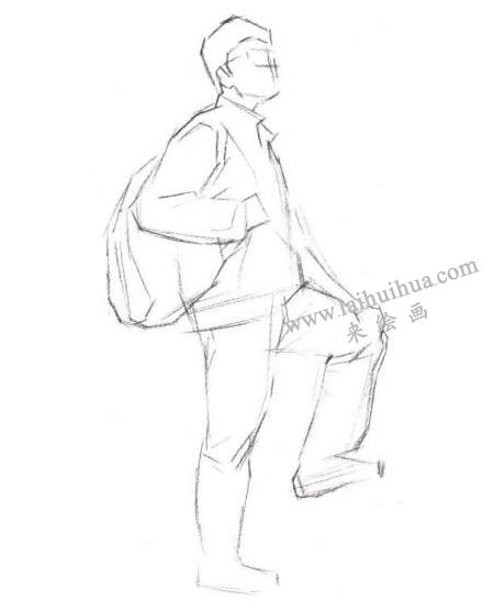 单人速写挎包男青年线条表现法作画步骤02