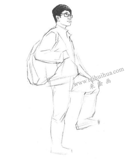 单人速写挎包男青年线条表现法作画步骤03