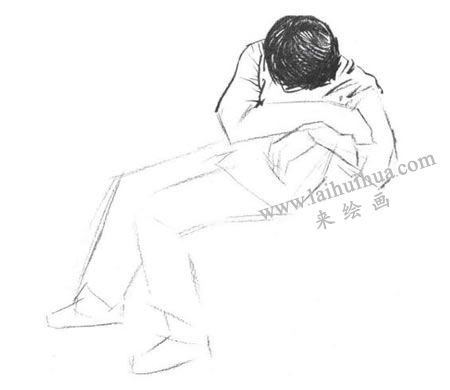 坐姿男青年速写线面结合法作画步骤03