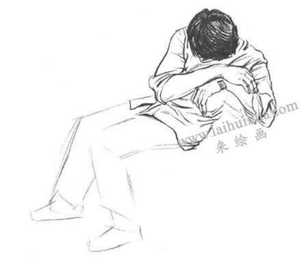 坐姿男青年速写线面结合法作画步骤04