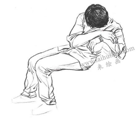 坐姿男青年速写线面结合法作画步骤05