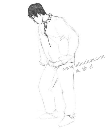 单人速写线条表现法作画步骤03