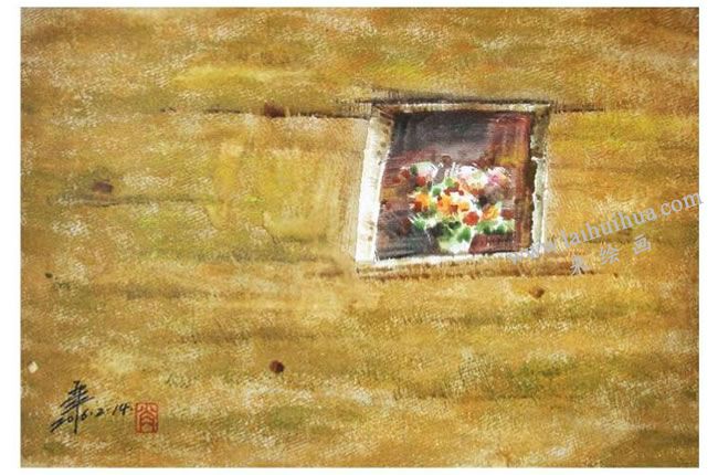 水彩画布团沾印技法范画
