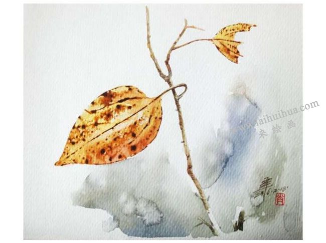 水彩画叶片沾印技法范画