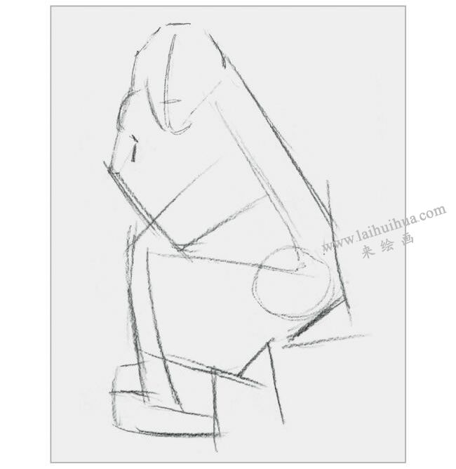 全侧身蹲坐正视女青年的速写绘画步骤01