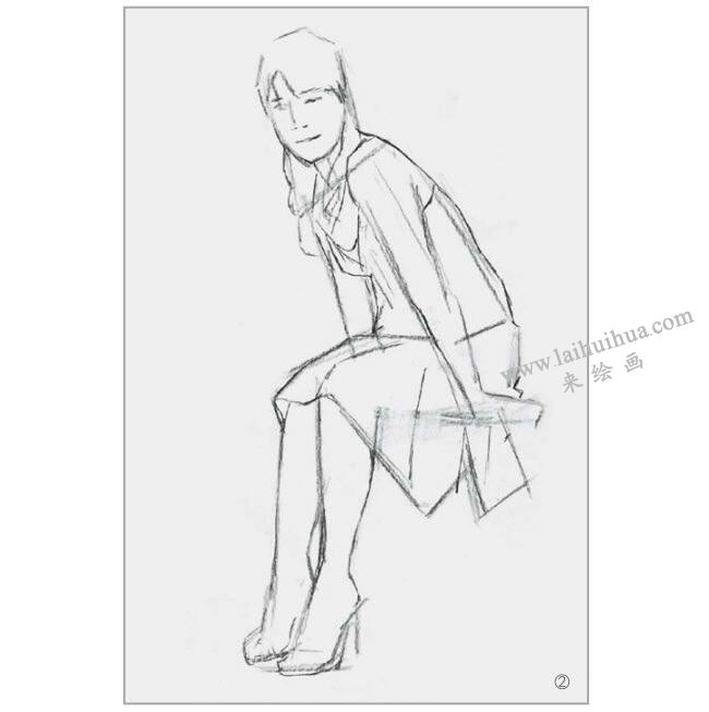 坐姿女青年的速写绘画步骤02