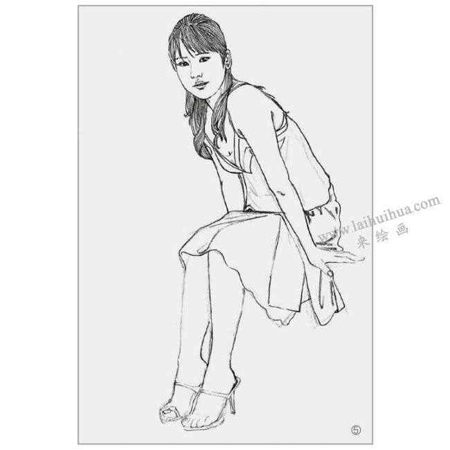 坐姿女青年的速写绘画步骤05