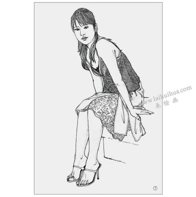 坐姿女青年的速写绘画步骤07
