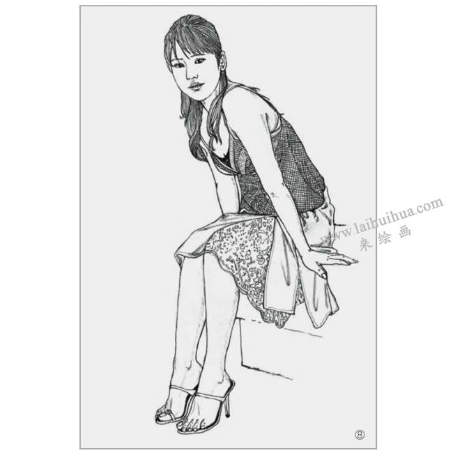坐姿女青年的速写绘画步骤08