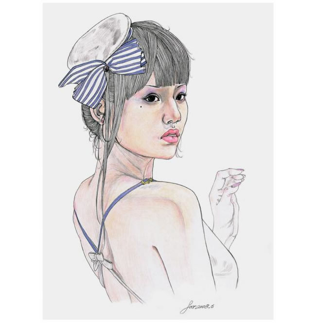 女青年头部的速写绘画步骤