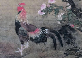 吕纪《榴葵绶鸡图》轴赏析