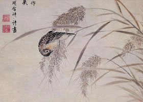 项圣谟《群雀稻蟹图》轴赏析