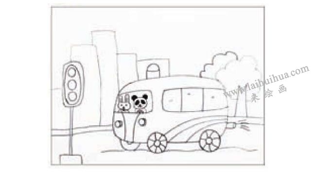 公共汽车蜡笔画法步骤图示01