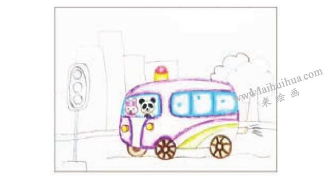 公共汽车蜡笔画法步骤图示02