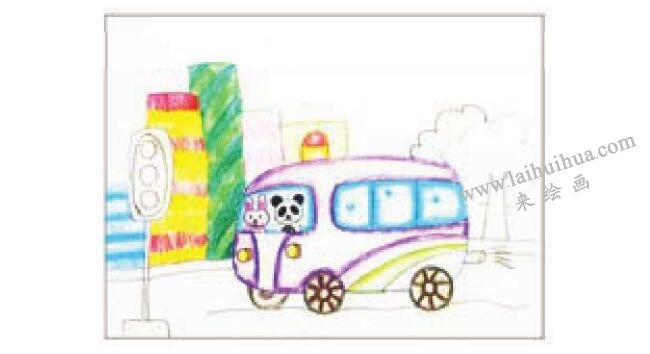 公共汽车蜡笔画法步骤图示03