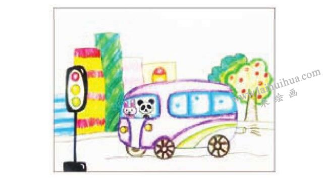 公共汽车蜡笔画法步骤图示04