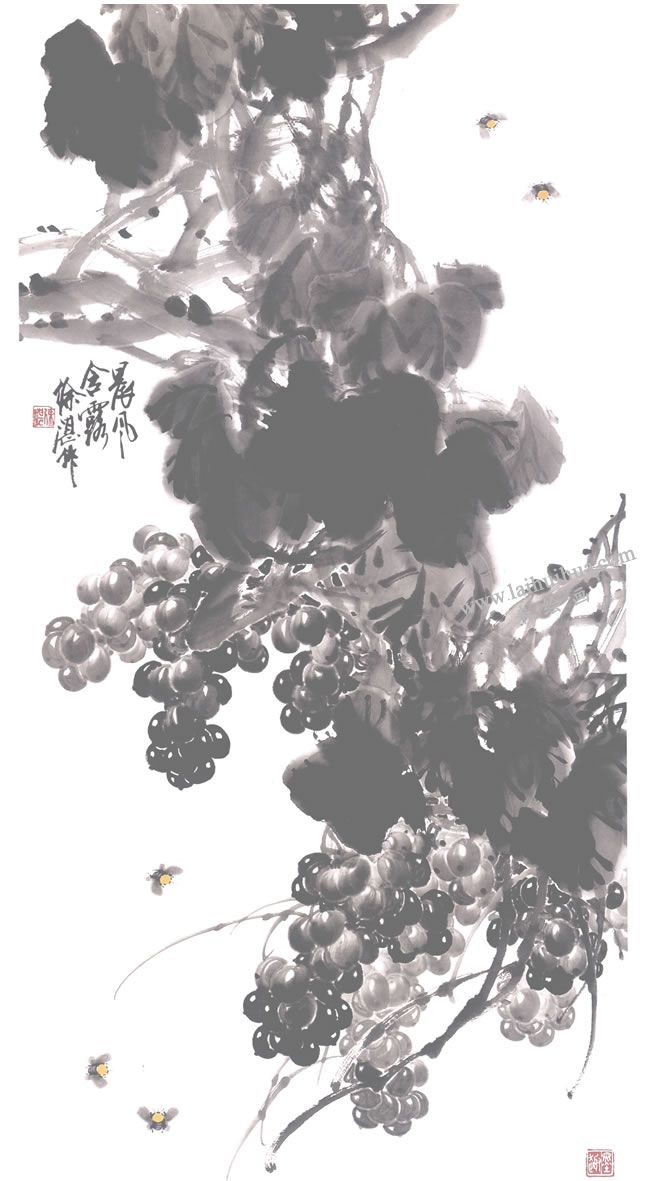 《晨风含露》葡萄国画作品