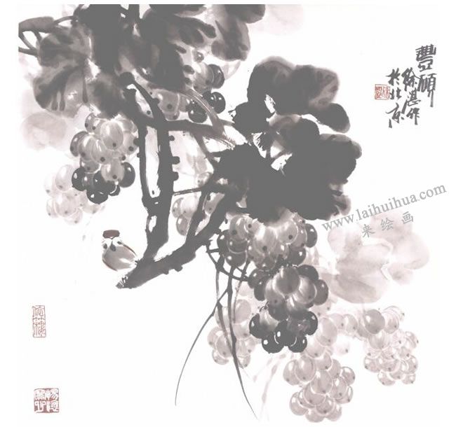 葡萄国画法作品范例02
