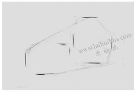 两个几何形体组合（四棱锥和长方体）素描步骤图示01
