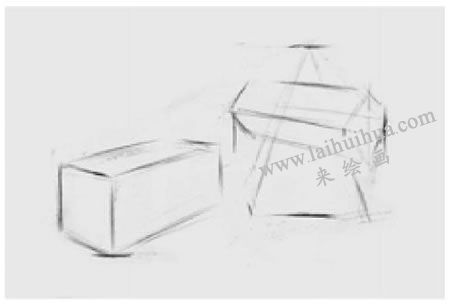 两个几何形体组合（四棱锥和长方体）素描步骤图示02