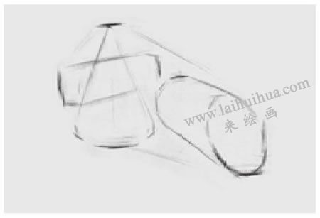 两个几何形体组合（圆柱体和穿插体）素描步骤图示02