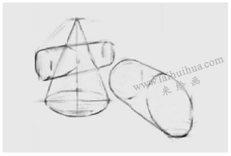 两个几何形体组合（圆柱体和穿插体）素描步骤图示03