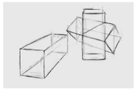 两个几何形体组合（长方体和穿插体）素描步骤图示03