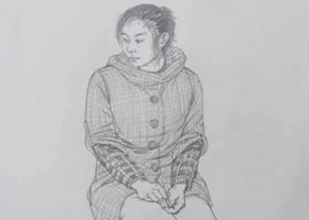 坐姿女青年高分线描速写步骤
