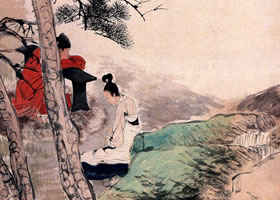任伯年《松下闻箫》作品