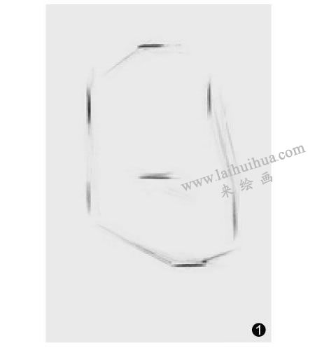 两个几何形体组合（圆锥穿插体和长方体）素描步骤图示01