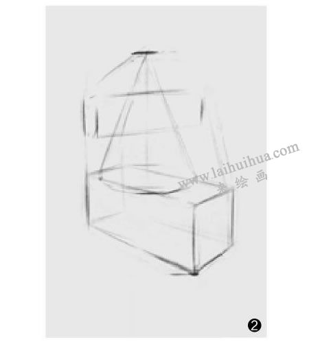 两个几何形体组合（圆锥穿插体和长方体）素描步骤图示02