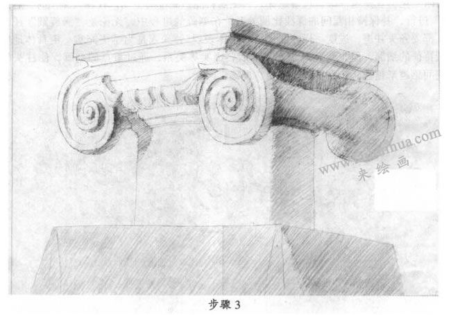 素描石膏柱头写生步骤03