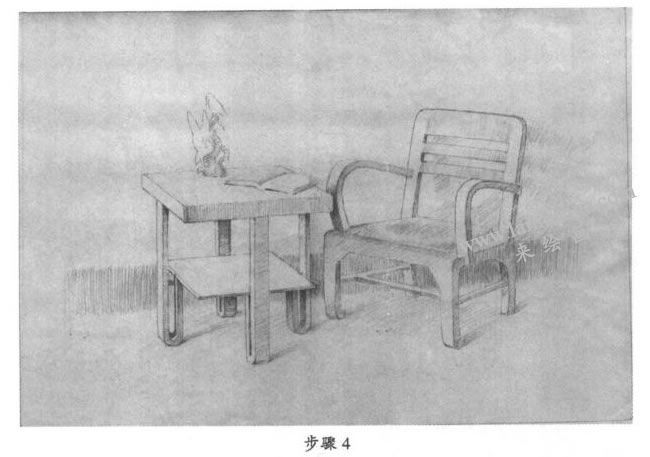 素描茶几、沙发组合写生步骤04