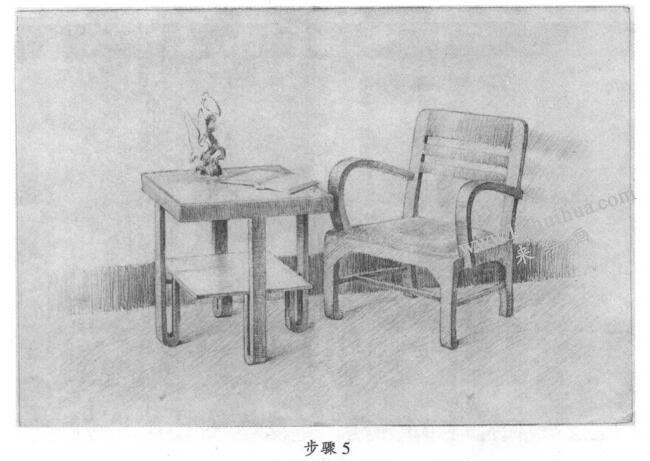 素描茶几、沙发组合写生步骤05