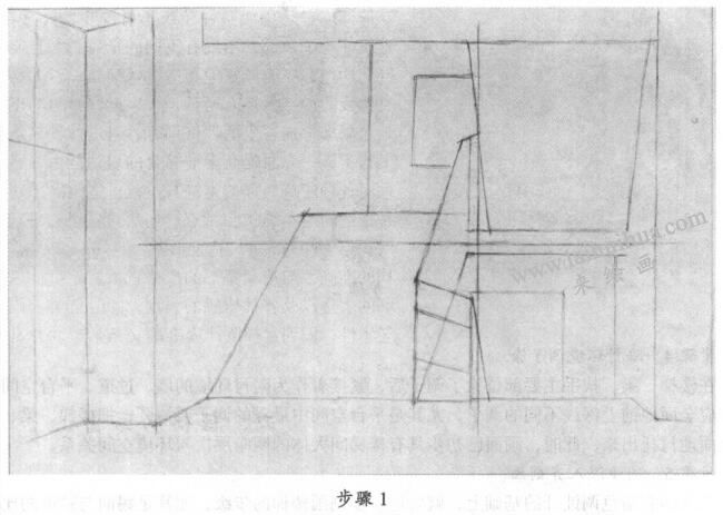 素描楼梯间写生步骤01