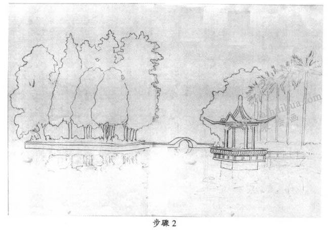 素描西湖风景写生步骤02