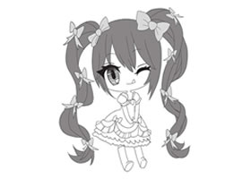 长辫子Q版卡通画少女头部绘制步骤
