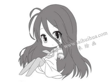 坐姿的少女Q版人物的绘制步骤03